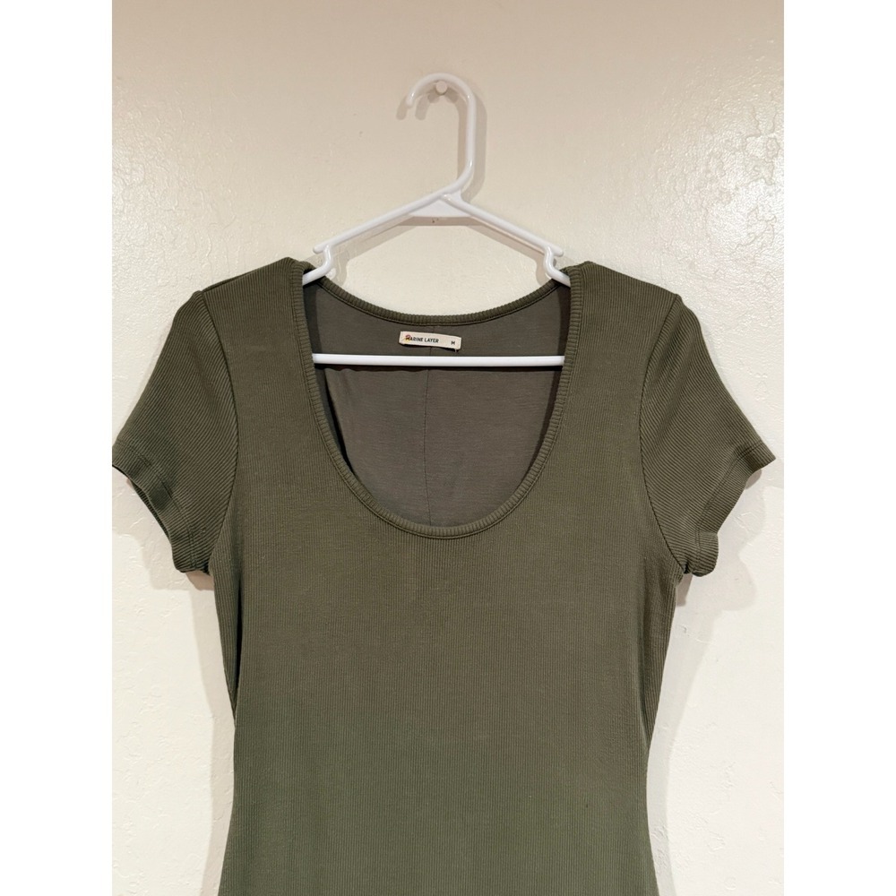 Marine Layer Lexi Rib Midi Dress Olive Green Scoop Neck Short Sleeve Size M - Picture 6 of 7